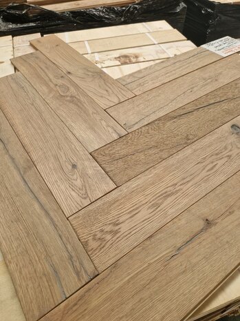 Antiqued Herringbone Oak flooring ready brushed & oiled