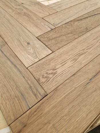 Antiqued Herringbone Oak flooring ready brushed & oiled